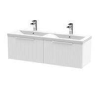 Hudson Reed Fluted Wall Mounted 2 Drawer Vanity Unit and Twin Ceramic Basins | Satin White | MDF | 1200mm