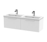 Hudson Reed Fluted Wall Mounted 2 Drawer Vanity Unit and Twin Polymarble Basins | Satin White | MDF | 1200mm