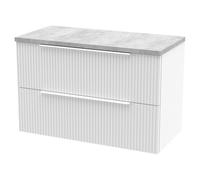 Hudson Reed Fluted Wall Mounted 2 Drawer Vanity Unit with Bellato Grey Worktop | Satin White | MDF | 800mm