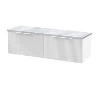 Hudson Reed Fluted Wall Mounted 2 Drawer Vanity Unit with Bellato Grey Worktop | Satin White | MFC | 1200mm