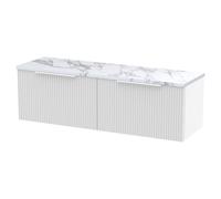 Hudson Reed Fluted 1200Mm Wall Hung 2-drawer Vanity & Laminate Worktop - Satin White