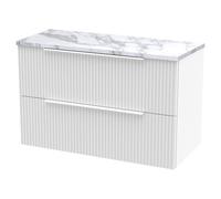 Hudson Reed Fluted Wall Mounted 2 Drawer Vanity Unit with Carrera Marble Worktop | Satin White | MFC | 800mm