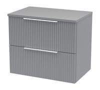 Hudson Reed Fluted Wall Mounted 2 Drawer Vanity Unit with Worktop | Satin Grey | MDF | 600mm