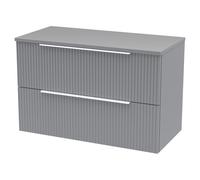 Hudson Reed Fluted Wall Hung 2-Drawer Vanity Unit & Grey Worktop, Counter Top Vanity Unit In Satin Grey, 800mm
