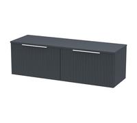 Hudson Reed Fluted Wall Mounted 2 Drawer Vanity Unit with Worktop | Satin Soft Black | MDF | 1200mm