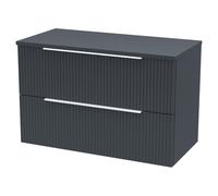 Hudson Reed Fluted Wall Hung 2 Drawer Vanity Unit and Worktop | Satin Anthracite | MDF | 800mm