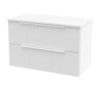 Hudson Reed Fluted Wall Mounted 2 Drawer Vanity Unit with Worktop | Satin White | MDF | 800mm