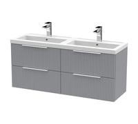 Hudson Reed Fluted Wall Mounted 4 Drawer Vanity Unit and Twin Polymarble Basins | Satin Grey | MDF | 1200mm