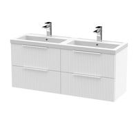 Hudson Reed Fluted Satin White 1200mm Wall Hung 4-Drawer Vanity &