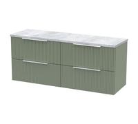 Hudson Reed Fluted Wall Mounted 4 Drawer Vanity Unit with Bellato Grey Worktop | Satin Green | MFC | 1200mm