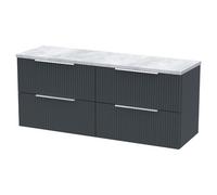 Hudson Reed Fluted 1200Mm Wall Hung 4-drawer Vanity & Laminate Worktop - Soft Black