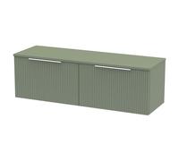 Hudson Reed Fluted Wall Mounted 4 Drawer Vanity Unit with Worktop | Satin Green | MDF | 1200mm
