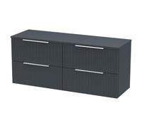 Hudson Reed Fluted Wall Mounted 4 Drawer Vanity Unit with Worktop | Satin Soft Black | MDF | 1200mm