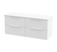 Hudson Reed Fluted 1200Mm Wall Hung 4-drawer Vanity And Worktop - Satin White