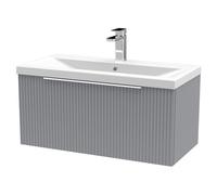 Hudson Reed Fluted Wall Mounted Single Drawer Vanity Unit and Mid Edge Ceramic Basin | Satin Grey | MDF | 800mm