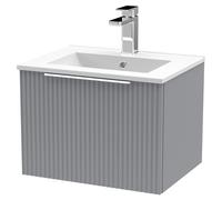 Hudson Reed Fluted Wall Hung Single Drawer Vanity Unit with 18mm Profile Basin | Satin Grey | MDF | 500mm