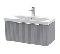 Hudson Reed Fluted 800Mm Wall Hung Single Drawer Vanity And Thin-edge Basin - Satin Grey