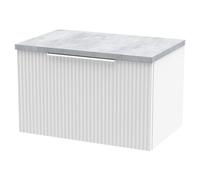 Hudson Reed Fluted Wall Mounted Single Drawer Vanity Unit with Bellato Grey Worktop | Satin White | MDF | 600mm