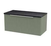 Hudson Reed Fluted Wall Mounted Single Drawer Vanity Unit with Black Sparkle Worktop | Satin Green | MDF | 800mm