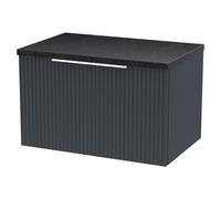 Hudson Reed Fluted Wall Mounted Single Drawer Vanity Unit with Black Sparkle Worktop | Satin Soft Black | MDF | 600mm