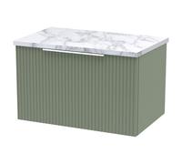 Hudson Reed Fluted Wall Mounted Single Drawer Vanity Unit with Carrera Marble Worktop | Satin Green | MFC | 600mm