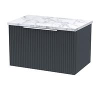 Hudson Reed Fluted 600Mm Wall Hung Single Drawer Vanity & Laminate Worktop - Soft Black
