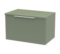 Hudson Reed Fluted Wall Hung 1-Drawer Vanity Unit & Green Worktop, Sleek Counter Top Vanity Unit In Satin Green, 600mm