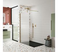 Hudson Reed 1000mm Fluted Wetroom Screen With Support Bar - Brushed Brass