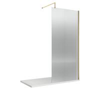 Hudson Reed 80cm Fluted Wetroom Screen w/Support Bar - Brass