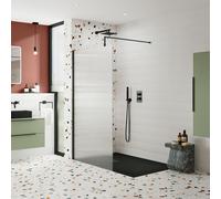 Hudson Reed 1000mm Fluted Wetroom Screen With Support Bar - Matt Black