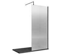 Hudson Reed Fluted Wetroom Shower Screen with Support Bar | Matt Black | Glass/Aluminium | 900mm x 1950mm