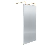 Hudson Reed Fluted Wetroom Shower Screen with Support Bars and Feet | Brushed Brass | Glass/Aluminium | 800mm x 1950mm