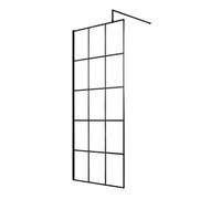 Hudson Reed Framed Wetroom Screen with Support Bar | Matt Black | Aluminium/Glass | 760mm