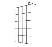 Hudson Reed Framed Wetroom Screen with Support Bar | Matt Black | Aluminium/Glass | 1400mm
