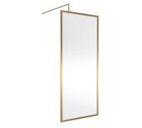 Hudson Reed Full Outer Frame Wetroom Shower Screen with Support Bar | Brushed Brass | Glass/Aluminium | 900mm x 1950mm