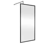 Hudson Reed Full Outer Frame Wetroom Screen, Toughened Glass With Support Bar & Wetroom Shower Screen In Matt Black, 1950X1000mm