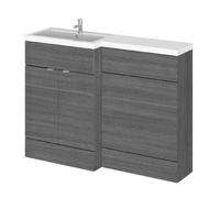 Hudson Reed Fusion Woodgrain 2 Door Combination Left Hand Basin Vanity Unit Toilet Suite | Anthracite | MDF | 1200mm