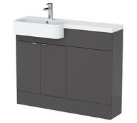 Hudson Reed Fusion 1100Mm Lh Combination Unit With Round Semi Recess Basin- Gloss Grey