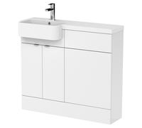 Hudson Reed Fusion 1000Mm Lh Combination Unit With Round Semi Recess Basin - Gloss White, White