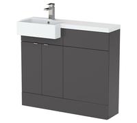 Hudson Reed Fusion 1000Mm Lh Combination Unit With Square Semi Recess Basin - Gloss Grey, Grey