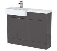 Hudson Reed Fusion 2 Door Combination Vanity Unit Toilet Suite with Left Hand Square Semi Recessed Basin | Gloss Grey | MDF | 1100mm