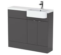 Hudson Reed Fusion 1000Mm Rh Combination Unit With Round Semi Recess Basin - Gloss Grey, Grey
