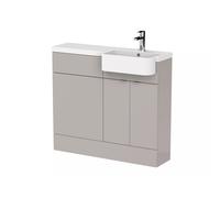 Hudson Reed Fusion 2 Door Combination Vanity Unit Toilet Suite with Right Hand Round Semi Recessed Basin | Matt Pebble Grey | MFC | 1000mm