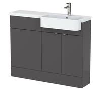 Hudson Reed Fusion 1100Mm Rh Combination Unit With Round Semi Recess Basin - Gloss Grey
