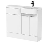 Hudson Reed Fusion 2 Door Combination Vanity Unit Toilet Suite with Right Hand Round Semi Recessed Basin | Gloss White | MDF | 1000mm