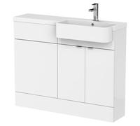 Hudson Reed Fusion 2 Door Combination Vanity Unit Toilet Suite with Right Hand Round Semi Recessed Basin | Gloss White | MDF | 1100mm