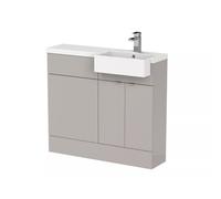 Hudson Reed Fusion 2 Door Combination Vanity Unit Toilet Suite with Right Hand Square Semi Recessed Basin | Matt Pebble Grey | MFC | 1000mm