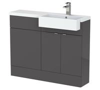 Hudson Reed Fusion 1100Mm Rh Combination Unit With Square Semi Recess Basin - Gloss Grey