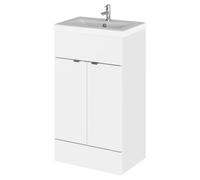 Hudson Reed CBI124A Fusion Modern Bathroom 2 Door Floor Standing Vanity Unit and Full Depth Ceramic Basin, 500mm, Gloss White
