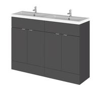 Hudson Reed Fusion 4 Door Combination Vanity Unit with Double Basins | Gloss Grey | MDF | 1200mm